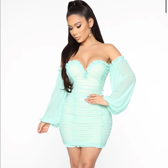 mint green dress fashion nova Nova Dress Courtney Noelle Plus size Clothing Mint Green Ruffle Off the  shoulder Dress – Courtney Noelle Inc main image 1